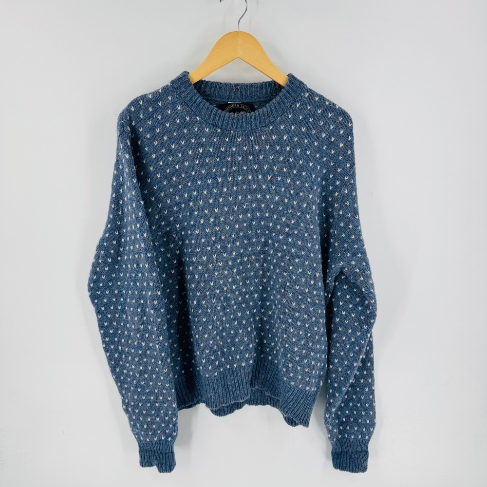 Vintage Northern Isles Mens XL Blue White Fair Isle Wool Blend‎ Sweater Heritage